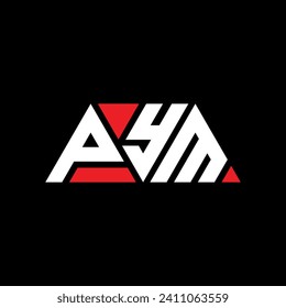 PYM triangle letter logo design with triangle shape. PYM triangle logo design monogram. PYM triangle vector logo template with red color. PYM triangular logo Simple, Elegant, and Luxurious design.