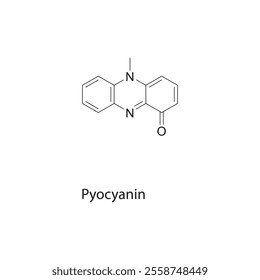 Pyocyanin skeletal structure diagram.pigment compound molecule scientific illustration.