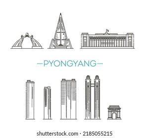 Pyongyang detailed monuments. Vector symbols