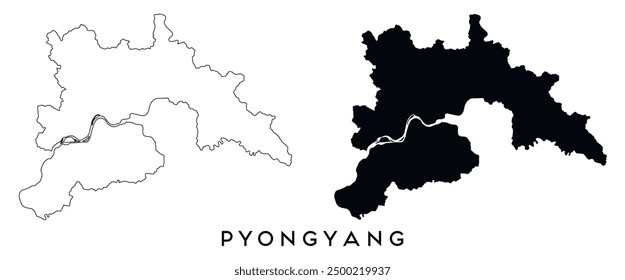 Pyongyang map outline and black silhouette vector