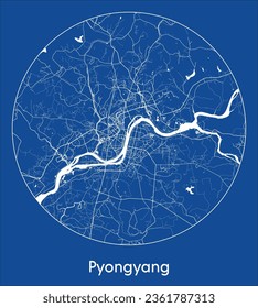 Pyongyang North Korea Asia City Map blue print round Circle vector illustration