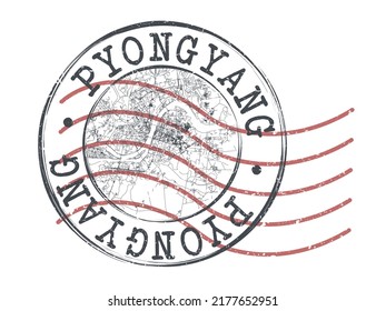 Pyongyang, North Korea Stamp Map Postal. Silhouette Seal Roads and Streets. Passport Round Design. Vector Icon. Design Retro Travel National Symbol.