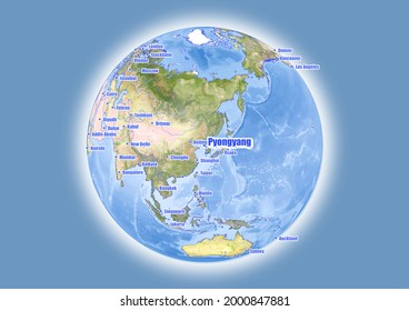 Pyongyang-North Korea is shown on vector globe map. The map shows Pyongyang-North Korea 's location in the world.