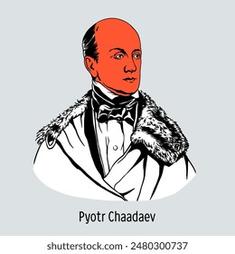 Pyotr Chaadayev is a Russian philosopher and publicist. Hand-drawn vector illustration