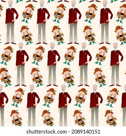 Pyotr Tchaikovsky and Сhristmas Nutcracker. Famous Russian musicians. Seamless background pattern. Vector illustration

