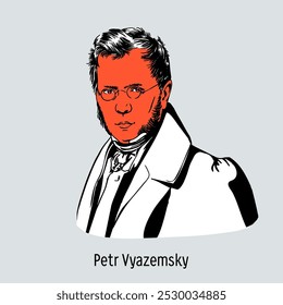 Pyotr Vyazemsky is a Russian poet, literary critic, historian, translator, publicist, memoirist and statesman. Co-founder of the Russian Historical Society. Hand-drawn vector illustration