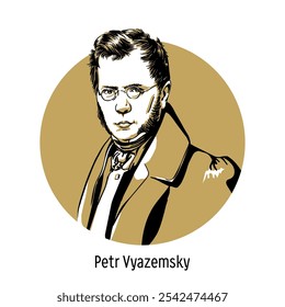 Pyotr Vyazemsky was a Russian poet, literary critic, historian, translator, publicist, memoirist and statesman. Hand drawn vector illustration