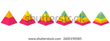 Pyramid 3d infographic chart collection. Triangle hierarchy data sections group. Vector illustration isolated on white.