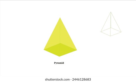 A pyramid is a 3D polyhedron with the base of a polygon along with three or more triangle-shaped faces that meet at a point above the base.