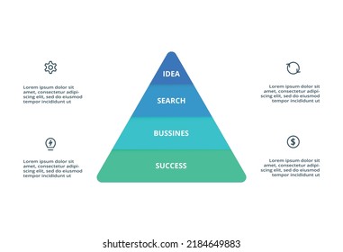 Pirámide con 4 elementos, plantilla infográfica para web, negocios, presentaciones, ilustración vectorial. Visualización de datos empresariales.