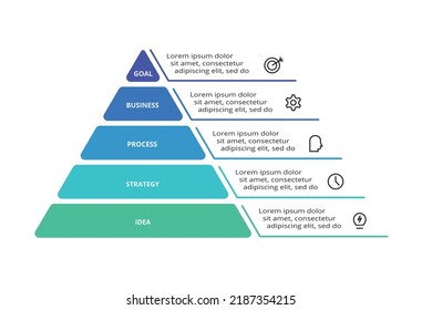 Pyramid mit 5 Elementen, Infografik Vorlage für Web, Business, Präsentationen, Vektorgrafik. Visualisierung von Geschäftsdaten.