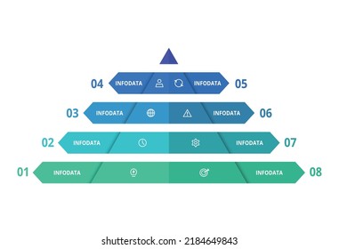 Pyramid  with 8 elements, infographic template for web, business, presentations, vector illustration. Business data visualization.
