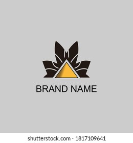 pyramid and abstract flower logo design vector icon