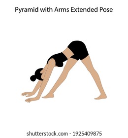 Pyramid with arms extended pose yoga workout on the white background. Vector illustration