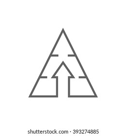 Pyramid with arrow up line icon.