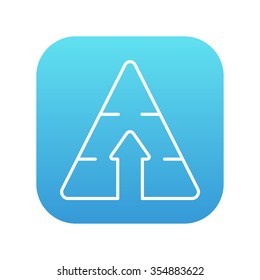 Pyramid with arrow up line icon for web, mobile and infographics. Vector white icon on the blue gradient square with rounded corners isolated on white background.