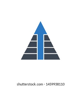 Pyramid with Arrow related vector glyph icon. Isolated on white background. Vector illustration.