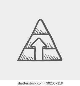 Pyramid with arrow up sketch icon for web and mobile. Hand drawn vector dark grey icon on light grey background.