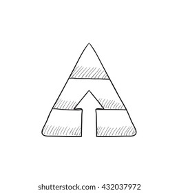 Pyramid with arrow up vector sketch icon isolated on background. Hand drawn Pyramid with arrow up icon. Pyramid with arrow up sketch icon for infographic, website or app.