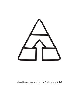 Pirámide con flecha hacia arriba icono de esbozo vectorial aislado en el fondo. Pirámide dibujada a mano con icono de flecha hacia arriba. Pirámide con un icono de esbozo de flecha hacia arriba para infografía, sitio web o aplicación.