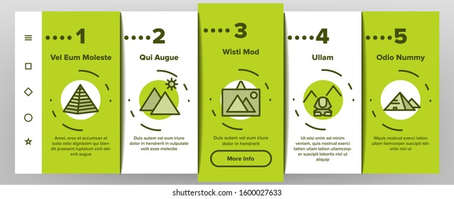 Pyramid Attraction Onboarding Mobile App Page Screen Vector. Egyptian Pyramid And Sphinx, Photo Camera And Tourism Landscape On Picture Illustrations