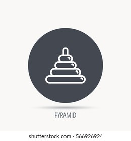Pyramid baby toy icon. Child tower game sign symbol. Round web button with flat icon. Vector