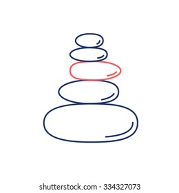 Pyramid of the balancing stones red and blue linear icon on white background | flat design alternative healing illustration and infographic