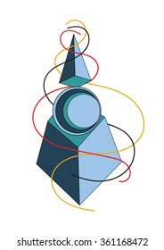 a pyramid and a ball