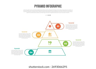 Pirámide Infografía de forma de base Diagrama de Plantilla con corte de rebanada con distancia con extrusión de rectángulo redondo con paso de 4 puntos Vector de contorno plano simple creativo
