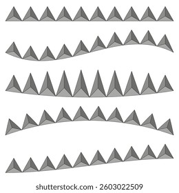 Pyramid border pattern. Repeated triangular shapes. Black and white design. Decorative line concept.