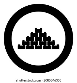 Pirámide de ladrillos icono en círculo color negro ilustración vectorial estilo de contorno sólido simple