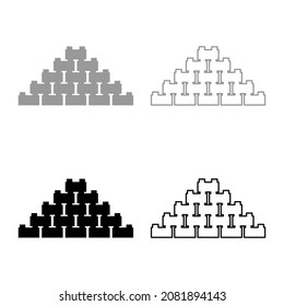 Pyramid of bricks set icon grey black color vector illustration image simple flat style solid fill outline contour line thin