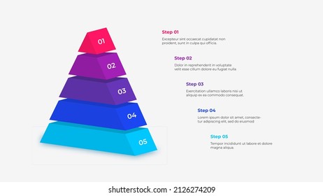 Pyramid business model with five levels. Creative infographic design template. Vector illustration for presentation.