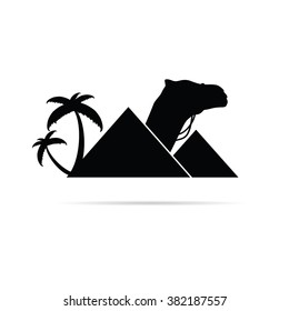 pyramid with camel monument illustration in black