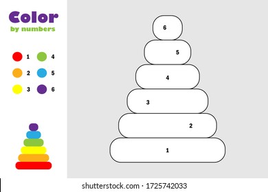 Pyramid in cartoon style, color by number, education paper game for the development of children, coloring page, kids preschool activity, printable worksheet, vector illustration