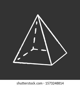 Pyramid chalk icon. Transparent geometric figure. Decorative simple element. Geometry dimensional model. Abstract shape. Isometric form with triangular sides. Isolated vector chalkboard illustration