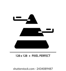 Pyramid chart black glyph icon. Population demographic. Triangle chart. Hierarchical structure. Social study. Silhouette symbol on white space. Solid pictogram. Vector isolated illustration