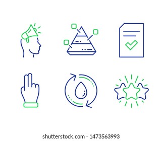 Pyramid chart, Click hand and Refill water line icons set. Brand ambassador, Checked file and Star signs. Report analysis, Direction finger, Recycle aqua. Megaphone. Business set. Vector