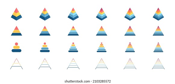 Pyramid chart collection. Pyramid charts for infographics, presentations, business visualization. Vector infographic templates.