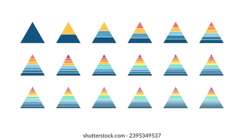 Pyramid Chart Collection. Pyramid-Diagramme für Infografiken, Präsentationen, Business-Visualisierung. Vektorgrafik-Vorlagen.