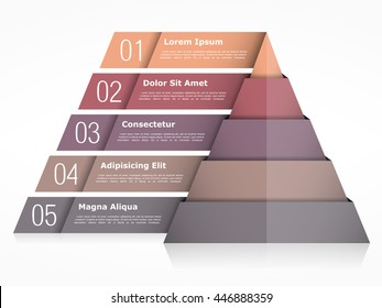 Gráfico de pirâmide com cinco elementos, modelo de infográficos pirâmide, ilustração vetorial eps10