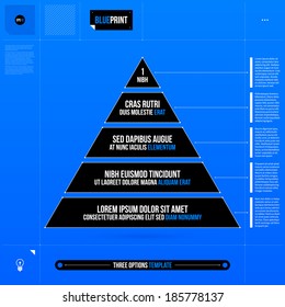 Pyramid chart with five levels in blueprint style. EPS10