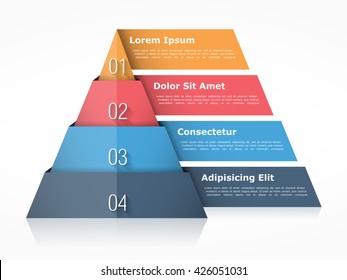 Pyramid chart with four elements with numbers and text, pyramid infographic template, pyramid diagram for presentations, vector eps10 illustration