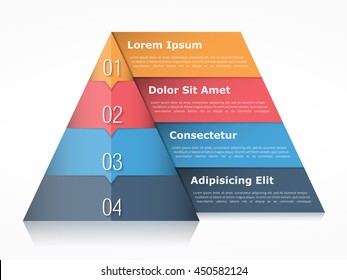 Pyramid chart with four elements with numbers and text, pyramid infographic template, vector eps10 illustration