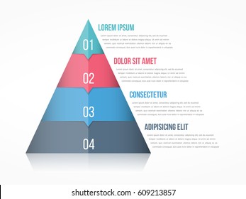 Pyramid chart with four elements with numbers and text, pyramid infographic template, vector eps10 illustration