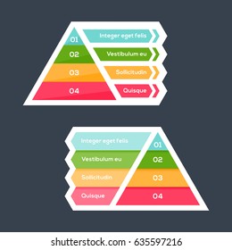 Pyramid chart with four speps with arrows, numbers and text, pyramid diagram  for presentations and training, vector infographic template