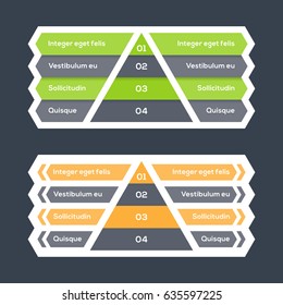 Pyramid chart with four speps with arrows, numbers and text, pyramid diagram  for presentations and training, vector infographic template