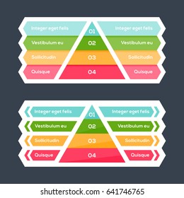 Pyramid chart with four speps with arrows, numbers and text, pyramid diagram for presentations and training, vector infographic template