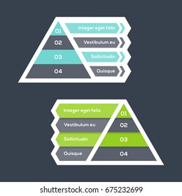 Pyramid chart with four steps with arrows, numbers and text, pyramid diagram for presentations and training, vector infographic template
