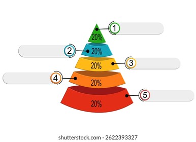 Pyramid chart or funnel diagram divided into four colorful layers. Business model concept with 4 levels. Minimal infographic design template. Modern flat vector illustration for banner.